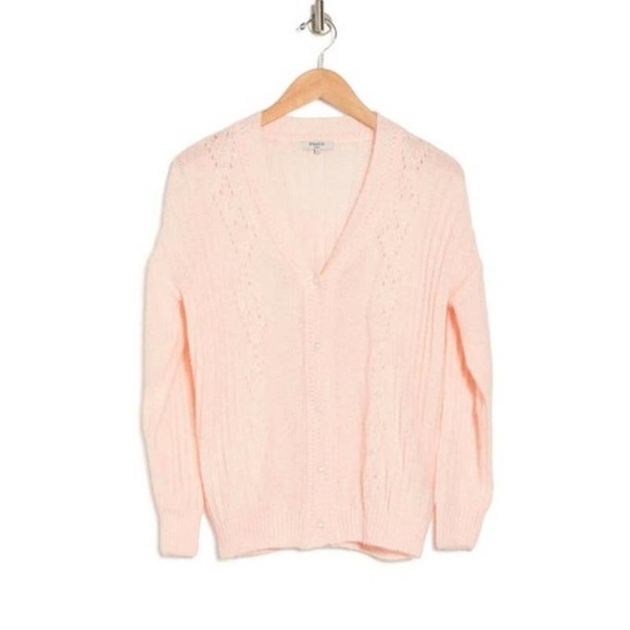 New FRNCH Paris Pink Laeila Pointelle Long Sleeve Button-Front Cardigan Size S - Picture 2 of 13